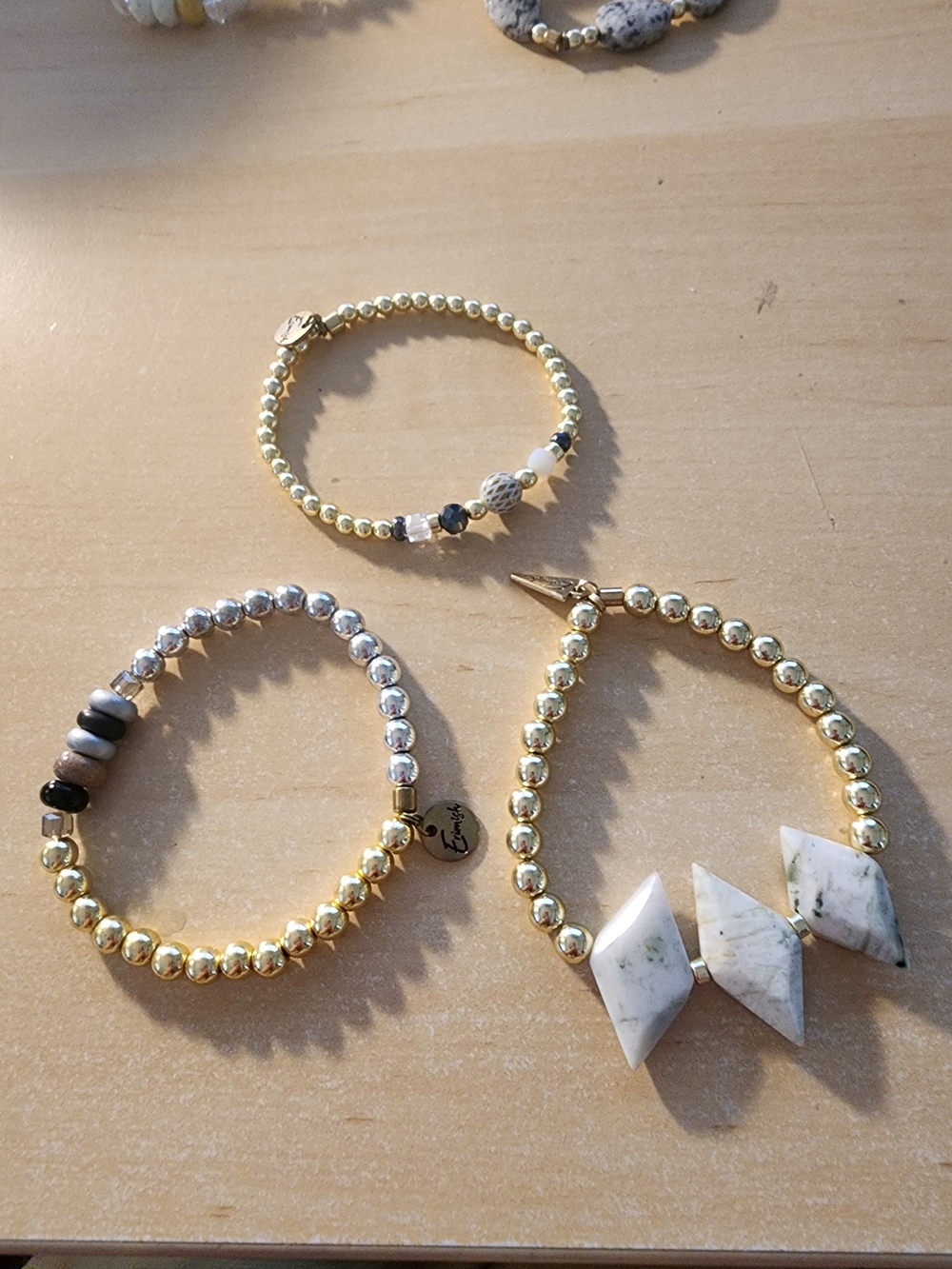 Erimish Gold stretchy Beaded White Marble Accents - Women Jewelry